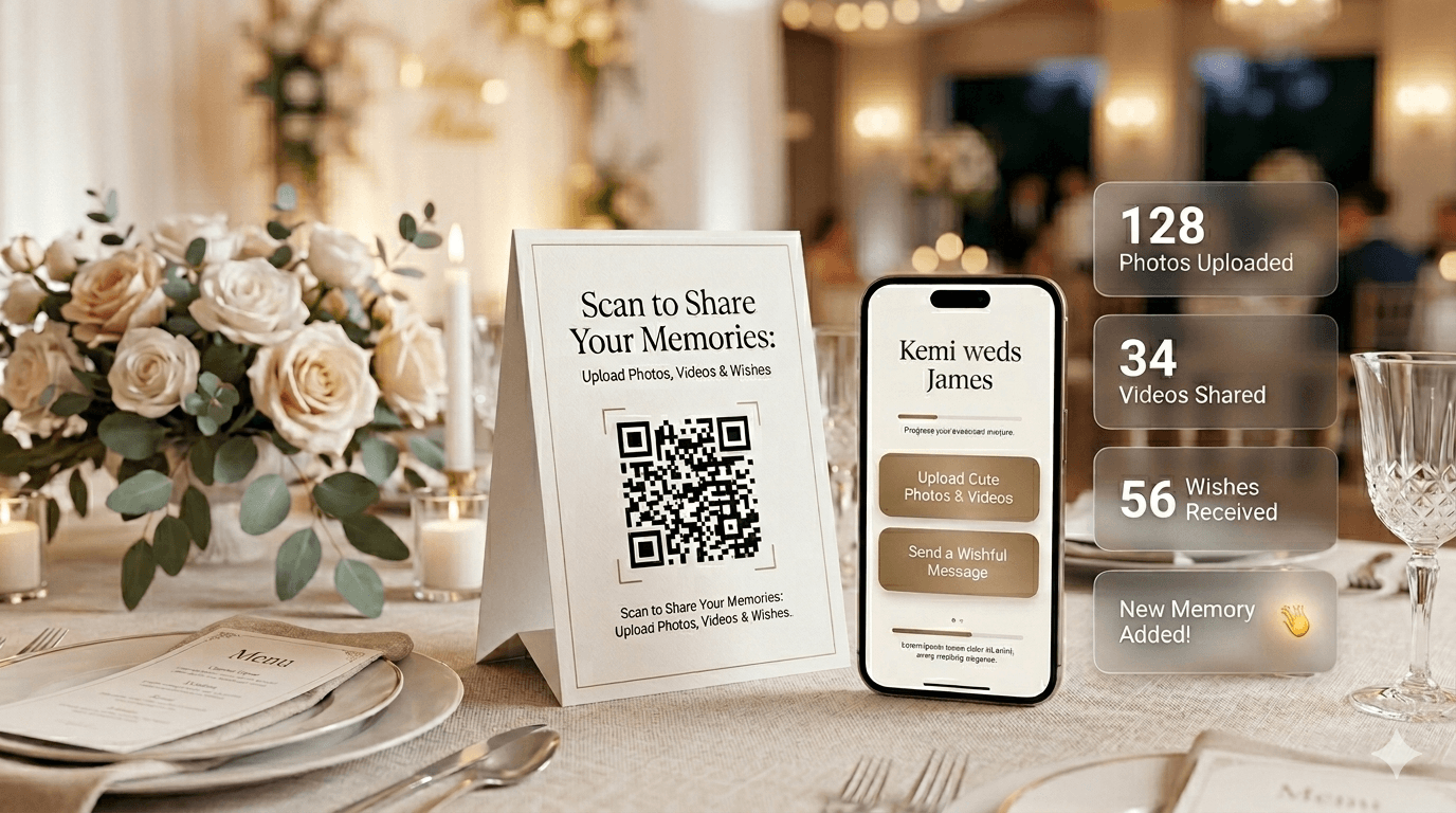 QR code table scene at a wedding