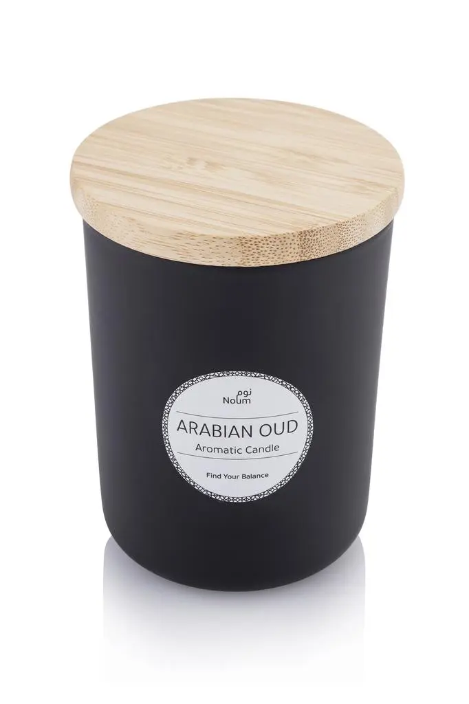 Noum Arabic Oudh Scented Glass Candle with Bamboo Lid - Black