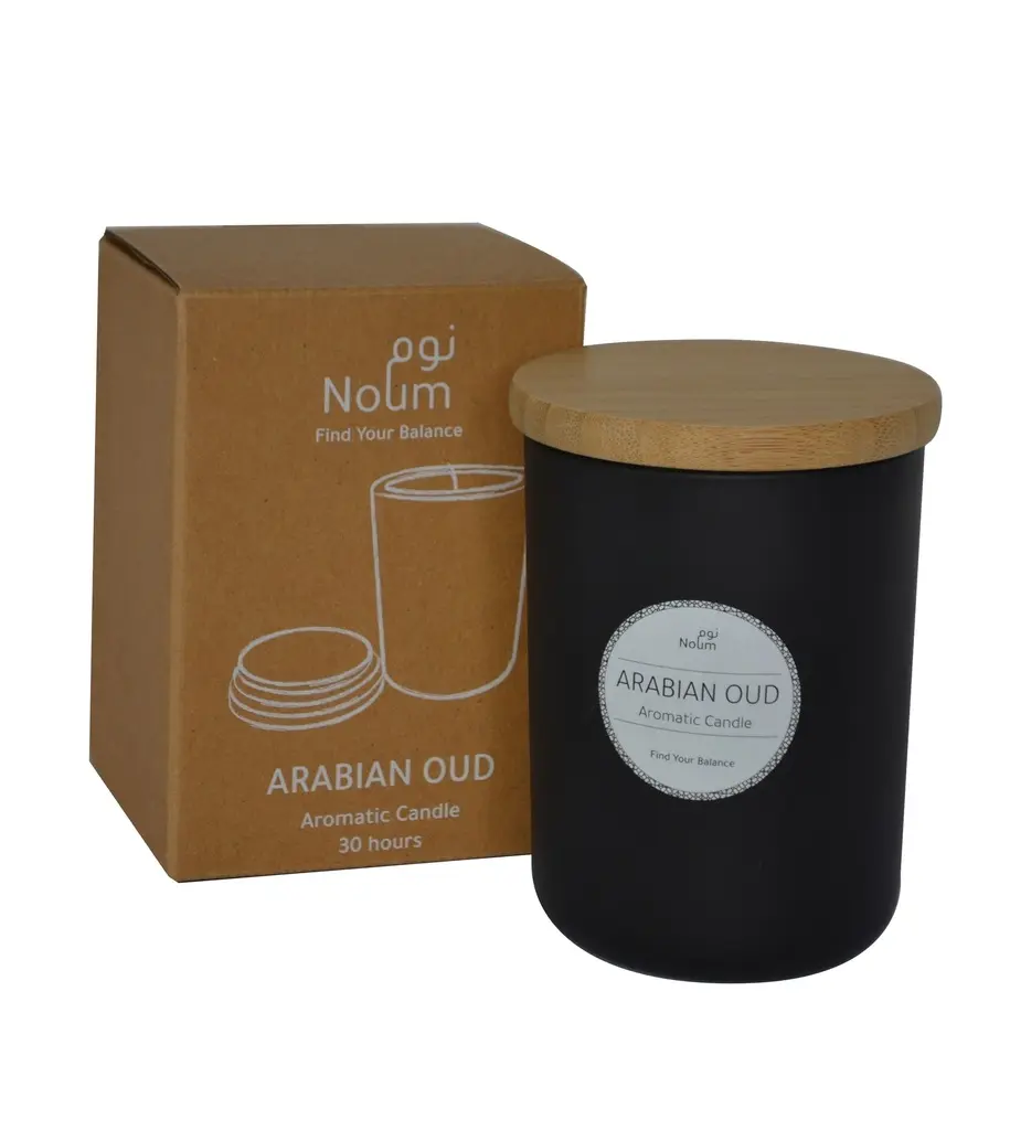 Noum Arabic Oudh Scented Glass Candle with Bamboo Lid - Black